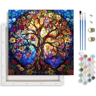 Imagem de VIGEGU Kit de pintura de árvore da vida por números para adultos iniciantes com moldura, kits de pintura fácil para adultos por números em tela, pintura faça você mesmo para iniciantes, arte por