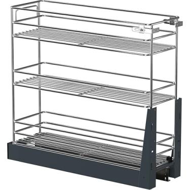 Imagem de JOWBOOW Suporte de temperos para armário estreito (24,4 cm L x 50 cm P), organizador de armário estreito de 3 camadas resistente e prateleiras deslizantes para armários de base internos, armazenamento