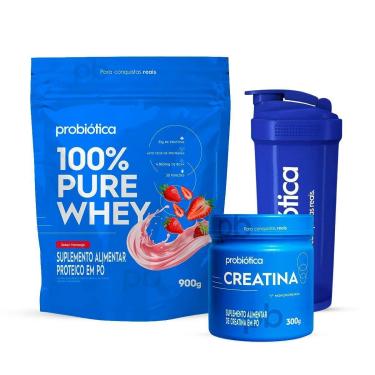 Imagem de Combo Whey 100% Pure 900g, Creatina 300g e Coqueteleira-Unissex