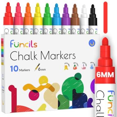 Imagem de Funcils 10 canetas neon giz – vidro, carro, espelho – ponta de tinta de 6 mm, lavável,...