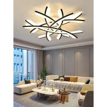 Imagem de Luminária de teto LED moderna e minimalista para sala de estar, com intensidade regulável e controle remoto, em alumínio preto e acrílico, ideal para quarto, sala de estar e hall de entrada