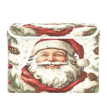 Imagem de SEHANY Linda caixa de armazenamento de Papai Noel de Natal com tampas e alças, organizador de cestas de armazenamento de tecido dobrável, caixas de armazenamento de cubos grandes para roupas, cobertor