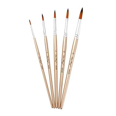 Imagem de Conjunto de 5 pincéis ponta redonda com cabelo náilon e cabo madeira para artistas crianças adultos iniciantes acrílico óleo aquarela gouache unhas corpo rosto pintura detalhada artesanato suprimentos