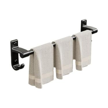 Imagem de Prateleiras de banheiro barra de toalha de banheiro com ganchos, gancho de toalha de alumínio espesso, sem perfuração, suporte de toalha de parede para decoração de casa moderna, suporte de chuveiro