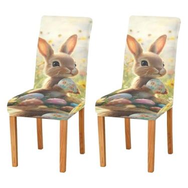 Imagem de SEHANY Lindas capas de cadeira de coelho de conto de fadas para sala de jantar, conjunto de 4, capa protetora elástica removível e lavável para cadeira de jantar para cozinha, hotel, festa, decoração