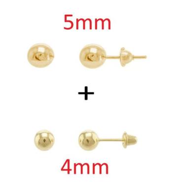 Imagem de 2 Brincos de Ouro 18k Infantil Segundo Furo 4mm e 5mm - Aea Joias, Dou