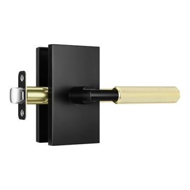 Imagem de Leydebong 1 maçaneta serrilhada para porta de passagem interna, maçaneta de porta para armário e corredor, alavanca reversível sem trava, preto fosco e latão acetinado