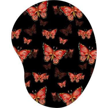 Imagem de Mouse Pad Ergonômico Gota Borboletas Vermelhas Fundo Preto