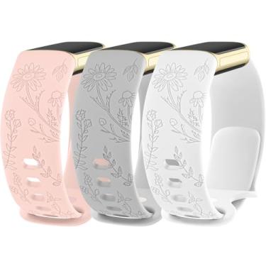 Imagem de Meliya Pulseiras esportivas de substituição para Fitbit Charge 6/Charge 5 (rosa + cinza + branco, P)
