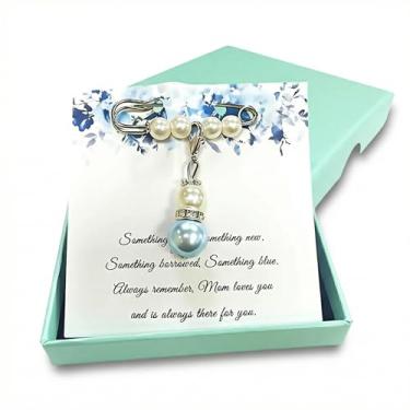 Imagem de NIIIYTYB Amuleto de buquê de noiva para noiva Something pingentes azuis de mãe e pai para filha em seu dia de casamento Ideias do meu amor dos pais sentimental para a noiva no dia especial
