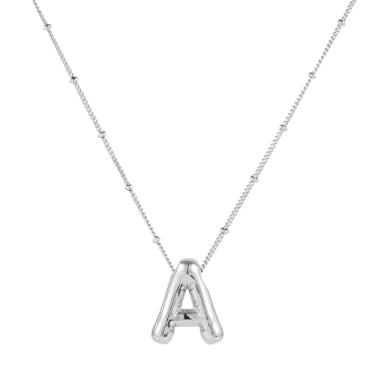 Imagem de Colar com letras, balão banhado a prata, personalizado, com pingente de alfabeto, colar inicial, joia presente para mulheres (A)