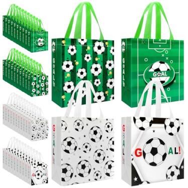 Imagem de Pinsit 40 peças de sacos de lembrancinhas de festa de futebol, não tecidos, sacolas de presente reutilizáveis com tema de futebol com alças para meninos e meninas, artigos de festa de chá de bebê