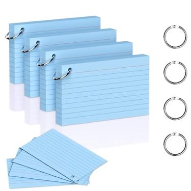 Imagem de DORFAS 200 cartões azuis de 7 x 12 cm com anéis de fichário, cartões de estudo forrados e em branco, cartões de memória grossa para estudantes e professores, cartões codificados por cores para escola