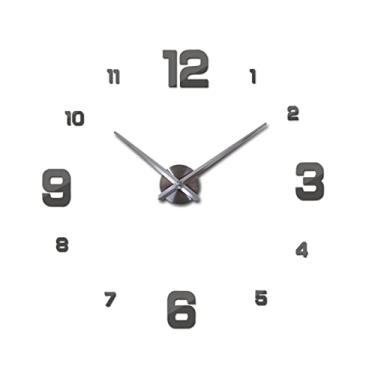 Imagem de Relógio de parede 3D DIY relógio decorativo de metal grande relógio de parede com algarismos romanos quartzo varrendo segundos movido a bateria mudo sala de estar/quarto infantil relógio de decoração