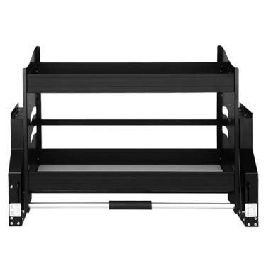 Imagem de ZDJZMGZ Organizador de armário de puxar para baixo, prateleira suspensa de 2 níveis, armário alto com alça de silicone, suportes de temperos para armários internos, preto (armário colorido de 50 cm)