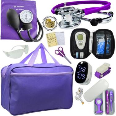 Imagem de Kit Bolsa Cores Aparelho de Pressao Esfigmomanometro Estetoscópio Medi