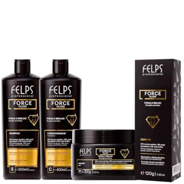 Imagem de Kit Completo Protocolo de Reparação Capilar F3Ips Força e Brilho Para Cabelos Danificados e Quebradiços - Sh+Cond+Máscara+Protetor Térmico FeIps Force Gloss