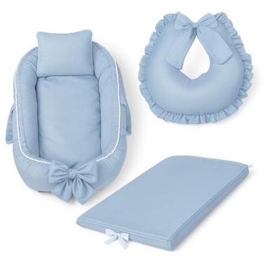 Imagem de Kit 3 Peças - Ninho Redutor para Bebê, Almofada de Amamentar e Trocador com Capa Plástica Impermeável (AZUL BEBE)