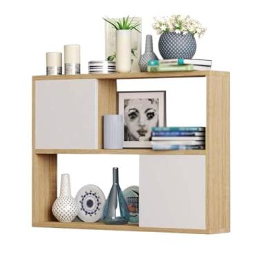 Imagem de Estante de livros para pendurar na parede, quatro grades, de madeira com porta de armário, prateleira organizadora de quarto, prateleira organizadora de cozinha, sala de estar, prateleira de