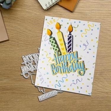 Imagem de Velas de feliz aniversário, matrizes de corte de metal, moldes de corte de velas de feliz aniversário, cartões de papel, estênceis para fazer cartões em relevo, faça você mesmo, etiquetas de livros