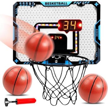 Imagem de Cesta de basquete interna para crianças: Mini placar eletrônico com iluminação LED - Brinquedos esportivos para crianças a partir de 3 anos - Presentes de aniversário para meninos e meninas de 3, 4, 5