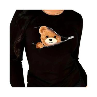 Imagem de Camiseta Feminina De Manga Comprida Com Gola Redonda E Estampa De Ursi