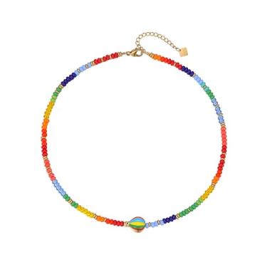 Imagem de Wellike Colar feminino com contas coloridas, feito à mão, banhado a ouro, boêmio, verão, curto, joias, presentes, Aço inoxidável, Sem Pedra Preciosa