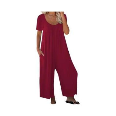 Imagem de Macacão Feminino plus Size Com Estampa Listrada, Gola Redonda, Manga C