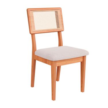 Imagem de Cadeira em MDF Freijó Assento Estofado Bege Rústico e Encosto com Tela Dalla Costa