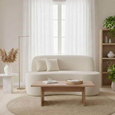 Imagem de Sofá Minimalista Orgânico 2 Lugares Sala Bouclé Cor:off White