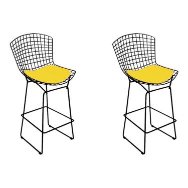 Imagem de Kit 2 Banquetas Bistrô Bertoia Preta D70 Com Assento Amarelo