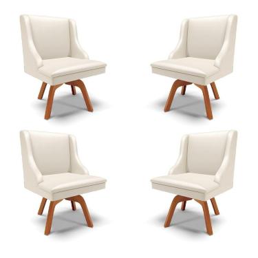 Imagem de Kit 4 Cadeiras Decorativas Sala De Jantar Base Giratória De Madeira Firenze Pu Bege/natural G19