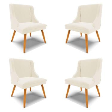 Imagem de Kit 4 Cadeiras Decorativas Sala De Jantar Pés Palito De Madeira Firenze Veludo Bege/natural G19