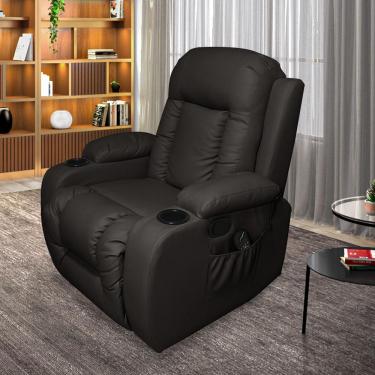 Imagem de Poltrona do Papai Reclinável Sala de Cinema Austin Balanço Giratória PU Marrom G31 - Gran Belo