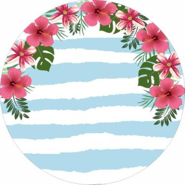 Imagem de Painel De Tecido Sublimado Redondo Tropical Listras Azuis C/Elástico -