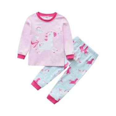 Imagem de Conjunto De Pijamas De Algodão Com Estampa De Unicórnio Para Meninas, 