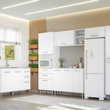 Imagem de Cozinha Modulada Completa 5 Peças e Balcão para Pia sem Tampo 118cm Iris Branco