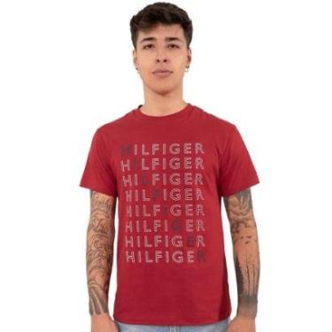 Imagem de Camiseta Tommy Hilfiger Masculina Logo Repeat Tee Vermelha-Masculino