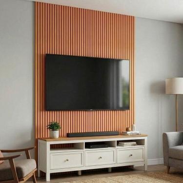 Imagem de Rack Ananda com Painel Aloe para Tv até 75 Polegadas em Mdf Tampo Madeira Maciça Madeira Originals marrom / Off white