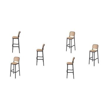 Imagem de Kit com 6 Banquetas Amis Alta em Polipropileno com Encosto Preto