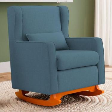 Imagem de Poltrona Decorativa Sala de Estar Zoe com Base Balanço Linho Denim - A