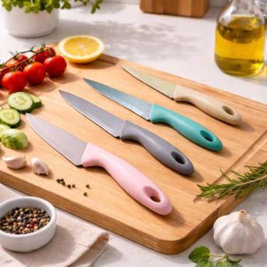 Imagem de Jogo de facas 4 pçs fratelli 50% inox 50% plástico cozinha - KAZA TEM 