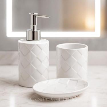 Imagem de Kit 3 Peças Conjunto de Banheiro Dispenser Porta Sabonete Liquido esco