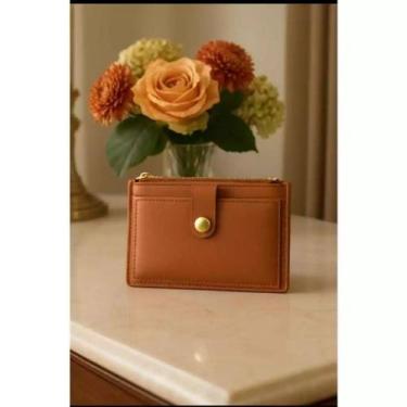 Imagem de Carteira feminina em couro PU, com design de múltiplos compartimentos,