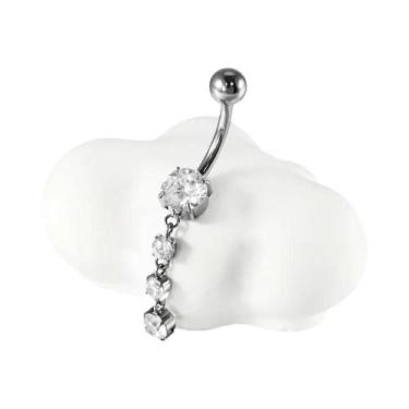 Imagem de Piercing De Umbigo Curvo De Titânio Com Corrente De Zircônia E Flor CZ