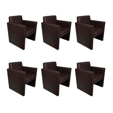 Imagem de Kit 6 Poltronas Nina Slim 1 Lugar Pé Fechado Couro Sintético Marrom Rud House