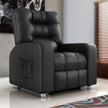 Imagem de Poltrona Reclinável Hull Couro Sintético Almofadada Preto Casah