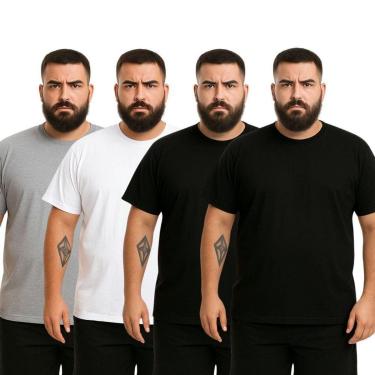 Imagem de Kit 4 Camisetas Masculina Plus Size Lisa Algodão Premium-Masculino
