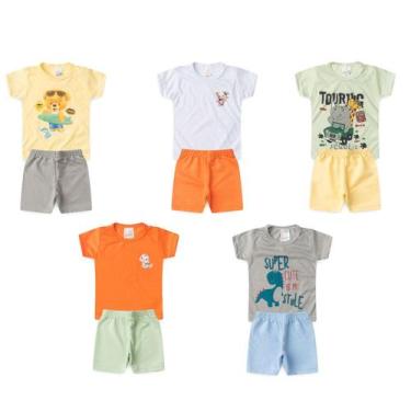 Imagem de kit 8 peças de roupas são 4 conjuntos masculino infantil bebê nenem me