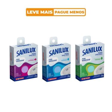 Imagem de Kit Pedra Sanitária Sanilux Perfuma o Banheiro para Vaso Sanitário Limpeza do Ambiente 3 Unidades 20G Bettanin